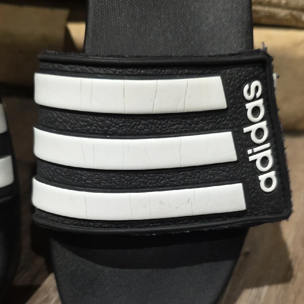 Adidas- Boy's Or Girl's Black and White Striped Slides - Size: 3 Youth